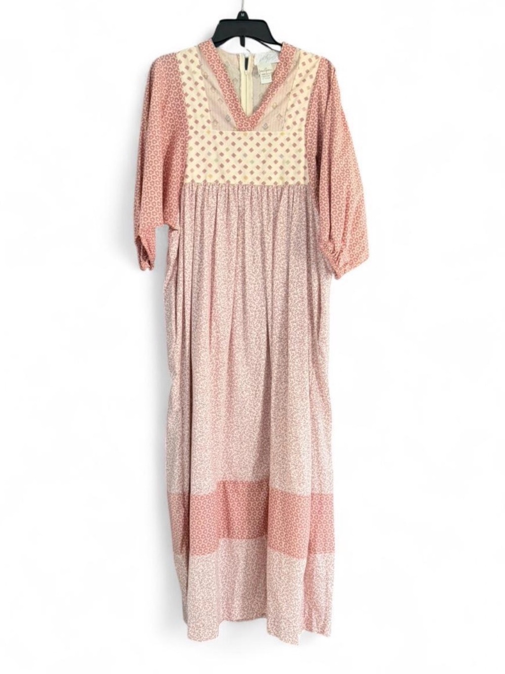 Women’s ' Pink Floral Maxi Dress with Cream Bib